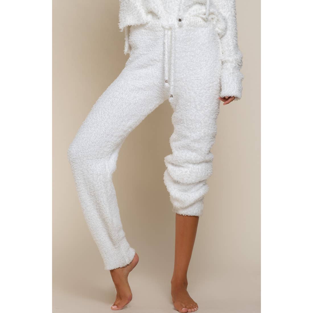 POL Womens Fleece Sweats Cream S Berber Cozy Drawstring Lounge Pants Comfy